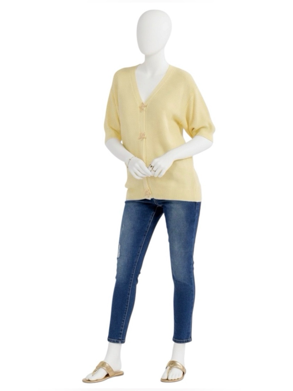 GEE GEE starfish snap front yellow v neck sweater S M L